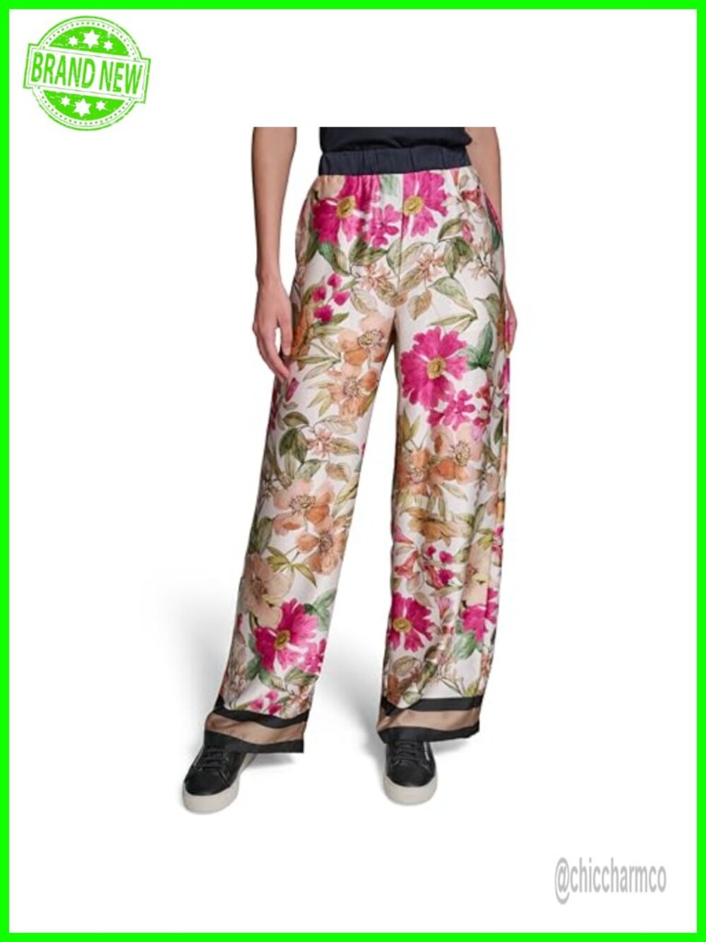 Karl Lagerfeld Placed Floral Wide Leg Chino Pants Relaxed Fit Pull On